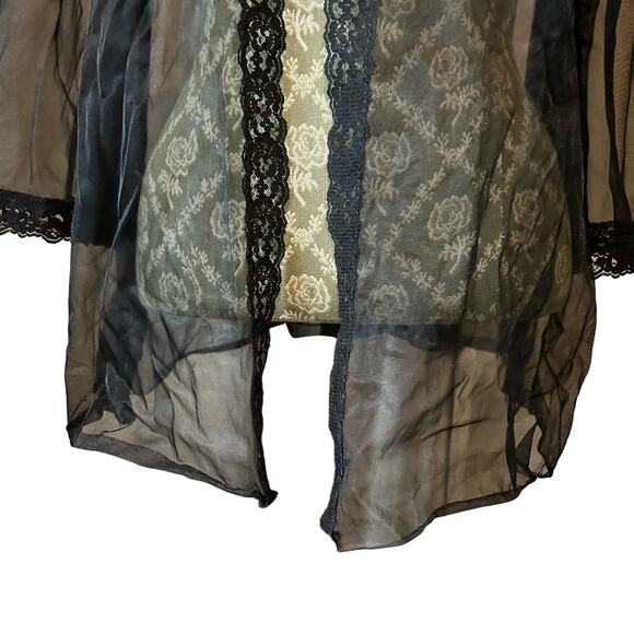 Vintage Black Sheer Lace Bell Sleeve Boudoir Jacket Pin Up Lingerie S/M - Picture 3 of 11